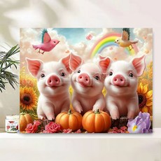 티레오 보석십자수 캔버스형 재물십자수 50x40cm 원형비즈 DIY키트 3D 대형 선물용 풍수 인테리어 취미생활추천, 1개, 돼지 호박 1개, 돼지 호박