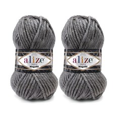 alize 슈퍼라나 메가필 뜨개실, 21라이트그레이, 2개 21 라이트그레이, 2개