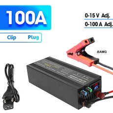 Lifepo4 배터리용 리튬 충전기 110V-240V 입력 0-15V 조절 가능 빠른 어댑터 12V 60A 100A, 02 EU plug_01 CHINA, 08 CT100A with Clip