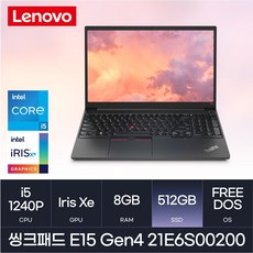 레노버 씽크패드 E15 Gen4 21E6S00200, Free DOS, 8GB, 512GB, Black