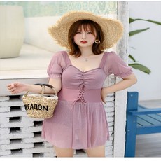 모노키니 빅사이즈 임산부 시스루 간편 수영복, 핑크