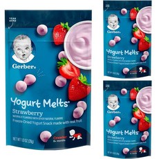 Gerber 요거트 멜츠 어린이 동결건조과일 28g, 스트로베리 (Strawberry), 3개