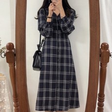 살림대첩 데일리 캐주얼룩 체크 패턴 단추 원피스