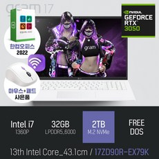 LG 2023 그램17 17ZD90R-EX79K [이벤트 한컴오피스 증정], FREE DOS, 32GB, 2TB, 코어i7, 스노우 화이트