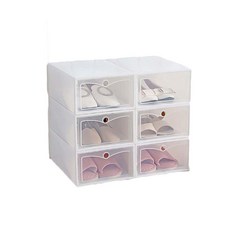 6Pcs 플라스틱 신발 상자 스택형 접이식 신발 정리함 서랍 케이스용, White Color, S