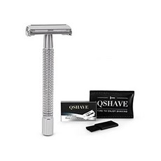 QSHAVE Double Edge 4 inch Long Handle Safety Razor for Men or Women Twist Butterfly Open Chrome Mat, One Color_One Size, One Color_One Size, One Color_One Size