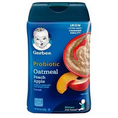 Gerber Probiotic Oatmeal Cereal Peach Apple 거버 프로바이오틱 오트밀 복숭아 사과 시리얼 8oz(227g) 6팩, 1개