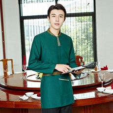 작업복 겨울 가을 옷 여성 호텔 요리당 샤브샤브 복무원 패스트푸드 가벼운 식사 긴팔맨, XXXL 남성 그린 상의