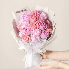피어나 장미 비누 꽃다발 대 + 종이 쇼핑백 + 레터 카드, 로즈핑크 PA011, 1개