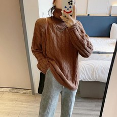 비에스피 겨울목폴라 스웨터 꽈배기트 스트레이트핏 일자 슬림핏 보온 퍼 니트