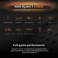 AMD Ryzen 7 5700G .8GHz 8 코어 6 스레드 65W CPU 프로세서 L = -0000006 소켓 신제품 팬 없음, 한개옵션0 - 5700g