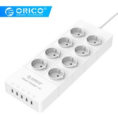 Orico HPC 8A5U eu 미국 영국 플러그 8 콘센트 서지 보호기 전원 stirp 5x5v2. 4a usb 슈퍼 충전기 포트 화이트 블랙, 1개, 주황색