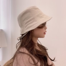린넨 보넷 모자 버킷햇 턱끈 여성 벙거지