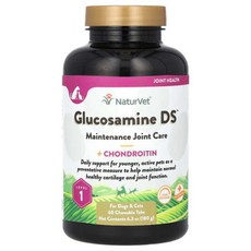 해외 구매대행 안내 NaturVet 글루코사민 DS 관절 관리 콘드로이틴 1단계 강아지 및 고양이용 츄어블 60정 180g63oz 유의 사항, 1개