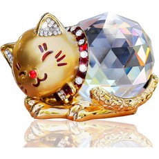 Hoobar 고양이 크리스탈 결혼식 생일 자동차 가정 장식 가구를 위한 알로이 럭키 피규어 골드 Q1699983, Gold, 1개