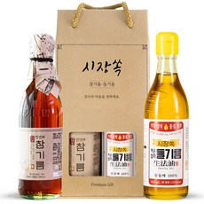 시장쏙 전연화 참기름 골드 350ml + 저온압착 들기름 350ml 명절 프리미엄 선물세트 1호, 1세트