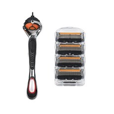 면도기 남자 안전 면도기 수염 정밀 청소 직선 면도기 5 층 블레이드 포함, 1 handle 4 blades