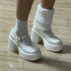 GIGIFOX 플랫폼 힐 여성 펌프 고딕 라운드 토 JK 하이힐 봄 캐주얼 버클 스트랩 로리타 신발, 5, [01] 1white, 1개