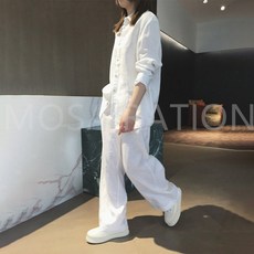 MOSAIRATION 여성용 면마 상하세트 클래식 생활한복 셔츠/와이드 팬츠 투피스 빅사이즈 ZH23071804