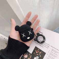 브로우주아 ISN 드랜드 폭력 곰 적용 1 이대 2이어폰정리함 충격흡수 실리콘 부드러운케이스 남녀공용맨 커플 큐트, 사과폰 Airpods12 통용 블랙