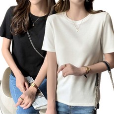 댄유온 여성 골지 슬림핏 반팔티 티셔츠 2종 세트
