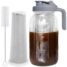 콜드브루 커피 메이커 스테인리스 스틸 초고밀도 필터 아이스 브루 커피 아이스 티용 64Oz 콜드브루 피처, [02] Grey, 01 Grey, 02 Grey
