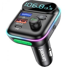 LENCENT FM 송신기 차량 내 어댑터 무선 블루투스 5.0 라디오 카 키트 타입 C PD + QC3.0 고속 USB 충전기 핸즈프리 통화 Mp3 플레이어 수신기 하