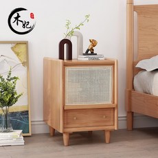 원목 라탄협탁 쇼파 침대옆 틈새 수납장 선반 usb 콘센트테이블 3단, 협탁 + 등나무 미세구멍 35 x 42 x 51