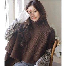 스카이샤인 터틀넥 골지 숄 케이프