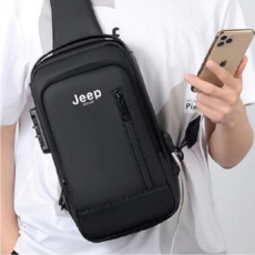 [당일발송] Jeep buluo 남자 지프 가방 스포츠 미니백 도난방지 슬링백 usb 여자 미니 크로스백 방수 슬링백 여행용 힙색, 블랙(Black)