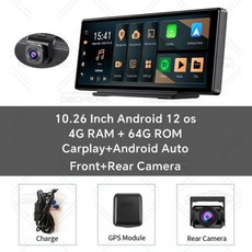 룸미러 블랙박스 2채널 후방카메라 K50 4G + 64G 10.26 안드로이드 13 AI 스크린 GPS 내비게이션 카플레이 자동 듀얼 렌즈 대시 캠 백미러 비디오 녹음기, 5) K50-Dual lens - With 64G TF