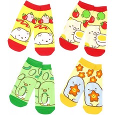 구석 등 해 여성 양말 4 무늬 세트 (백곰 오므라이스 · 고양이 삶은 달걀 펭귄? 오이 · 도마뱀 별 당근)