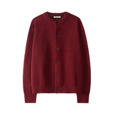 엑스컨테이너 미니멀 버튼 라운드넥 가디건 (다크 레드)