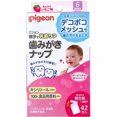 Pigeon 피죤 부모와 아이가 유치케어 양치질 티슈 개별 포장 은은한 딸기 맛 42포입, 1개