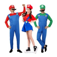 마리오 할로윈 코스프레 의상세트(모자+상의+하의)[Mario Luigi Costume Set(Hat + Top + Bottom for Halloween Costume Party] - 마리오반티