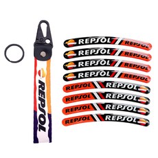 Repsol 오토바이 휠 허브 림 스트립 데칼 3D 젤 반사 혼다 ADV350 X-ADV 750 CBR600F4i 600F2 RVF400 VFR400 용 8, with keychain, 1개