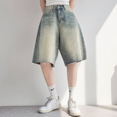 7APRIL 버뮤다 반바지 와이드 데님 워싱 빈티지 팬츠