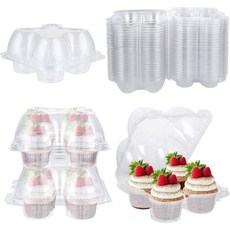 라니아케아 50PCS 컵케이크 상자 4캔 용기 쌓을 수 있는 홀더 딥 돔 뚜껑 투명 플라스틱 용기로 운반 및 보관이 간편합니다, 50개