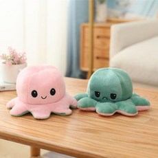 1+1 문어 인형 양면 플립 화가난 스마일 문어 성인애착인형 쓸데없는선물, 20cm, 연핑크 그린