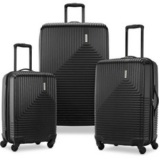 AMERICAN TOURISTER Groove 3종 세트 블랙 3-Piece Set 202428 홈이있는 하드 사이드 러기지 스피너 휠 포함 3피스 기내 반입용 미디엄 L, AMERICAN TOURISTER Groove 3종 세