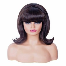 HAIRJOY 합성 헤어 핑크 업도 가발 70 년대 핀업 펠루카스 60 년대 벌집 빈티지 룩 할로윈 코스튬 여성 곱슬 가발 뱅, [01] 12 인치, [03] A6