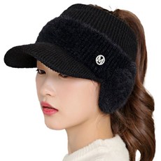 코즈홈 보들보들 겨울 여성 골프 귀달이 방한 모자, 블랙, 1개