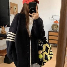 KDNC 남여공용 루즈핏 롱가디건 오버핏 로브형 엉덩이 덮는 기장 두꺼운 니트 가디건