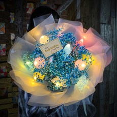 DIY 핸드메이드 제작 여성 독창적 트윈 여자친구 유별나 의 딴마음을 벗어나다 숏 손수 졸업, 신품 완제품 （블루 안개꽃 _별 원구