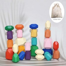 다올 돌쌓기 나무 원목 초등 유치원 교구 우드 블럭 인테리어 소품 집콕놀이, 레인보우 26P, 1개