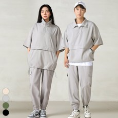 텐클로 빅사이즈 (상의 90~140) 남녀공용 바람막이 반집업 반팔 아노락 + 조거 팬츠 트레이닝 상하세트 - 자켓팬츠세트