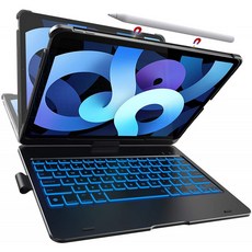 키보드가있는 iPad Air 4 케이스 10 색 백라이트 iPad 11 Pro 2020 용 360 회전 무선 키보드 케이스 i, 단일상품