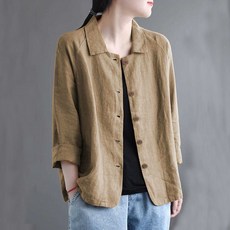 COBOTOR 여성 면마 자켓 오버핏 심플 봄 여름 가을 여자 긴팔 재킷 상의 women linen jacket XK0441