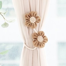 하나드림 와이어 내추럴 플라워 커튼끈 타이백, 2개, 브라운