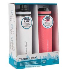 [미국]ThermoFlask 24 oz Stainless Steel Insulated Water Bottle 2-pack/써모플라스크 대용량 보온 보냉병 710ml x 2개, 블랙+ 그린